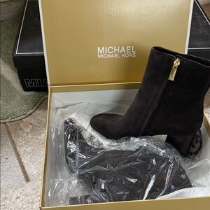 Michael Kors Dark Brown Suede Boots with Gold Zipper